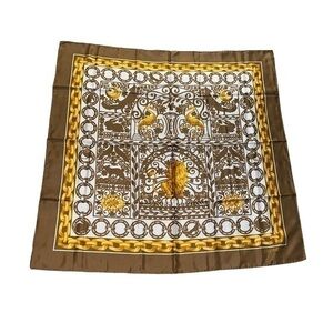 CELINE Silk scarf with Gold link chain border and Lion print